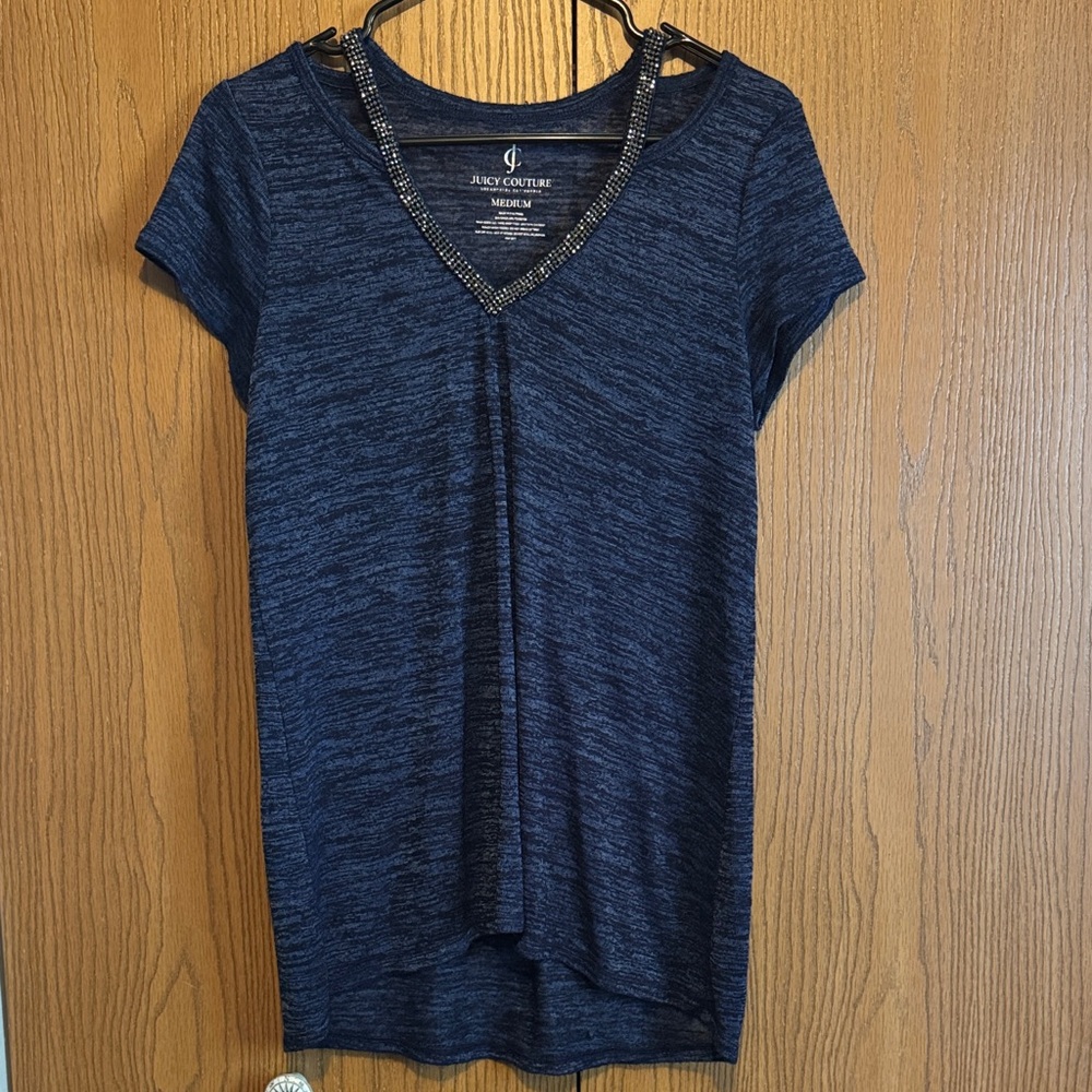 Juicy Couture Navy Short Sleeve Tee with V-Neck